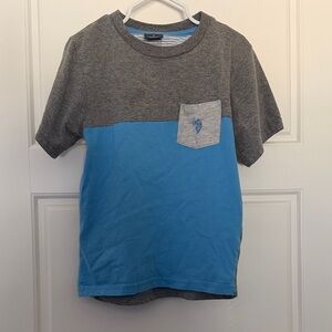 U.S. Polo Assn. Kids Tee in Gray and Blue with Pocket